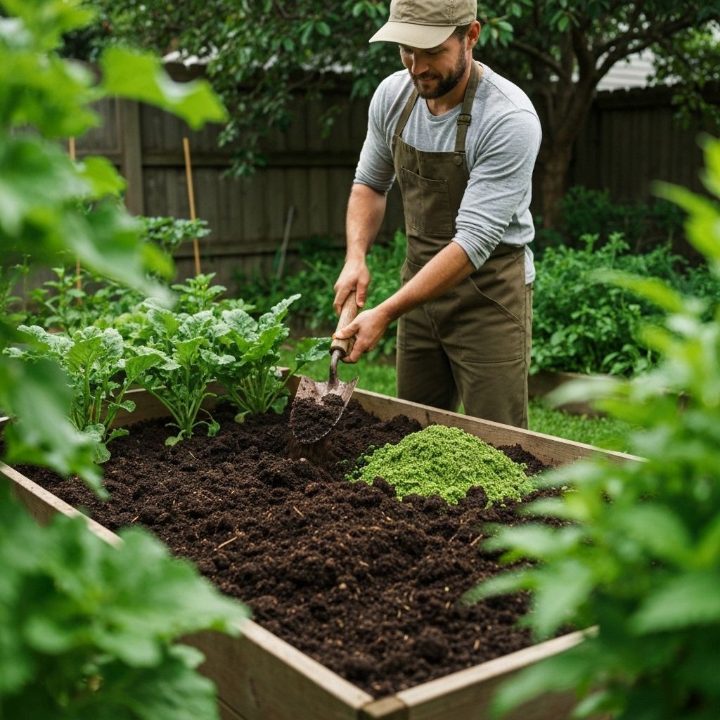 Pessoa preparando solo em canteiro ou vaso no quintal