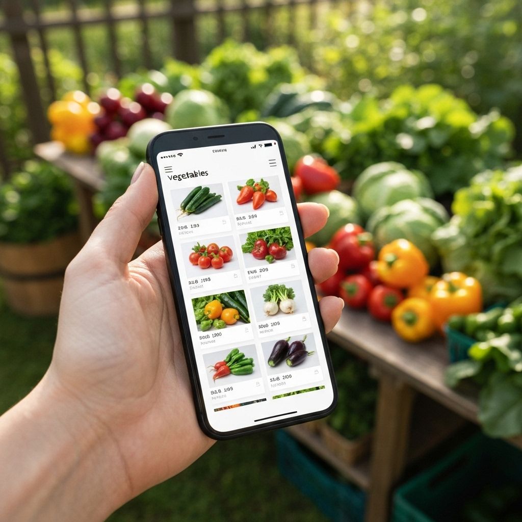 Celular com anúncio de hortaliças ou banca de feira no bairro